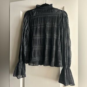 NWT Black Express Sheer Mock Turtleneck with Flared Sleeves